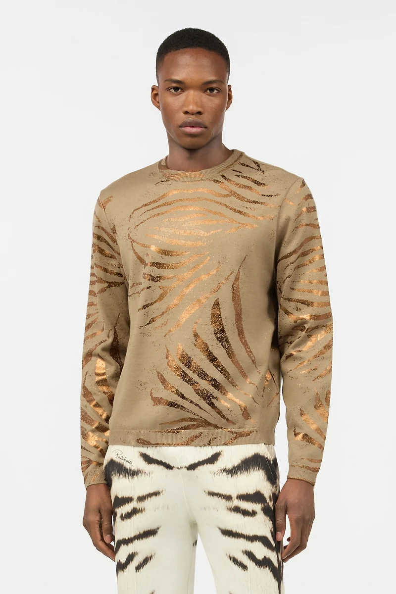 Sweater With Golden Tiger Skin Pattern