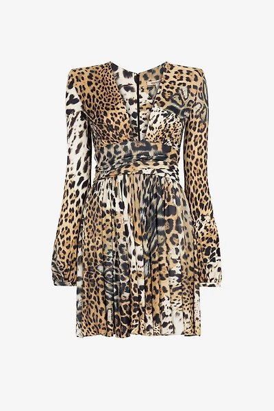 Leopard-print long-sleeve midi dress