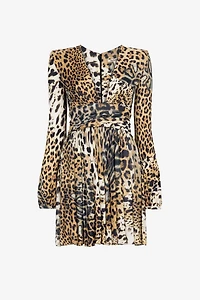 Leopard-print long-sleeve midi dress