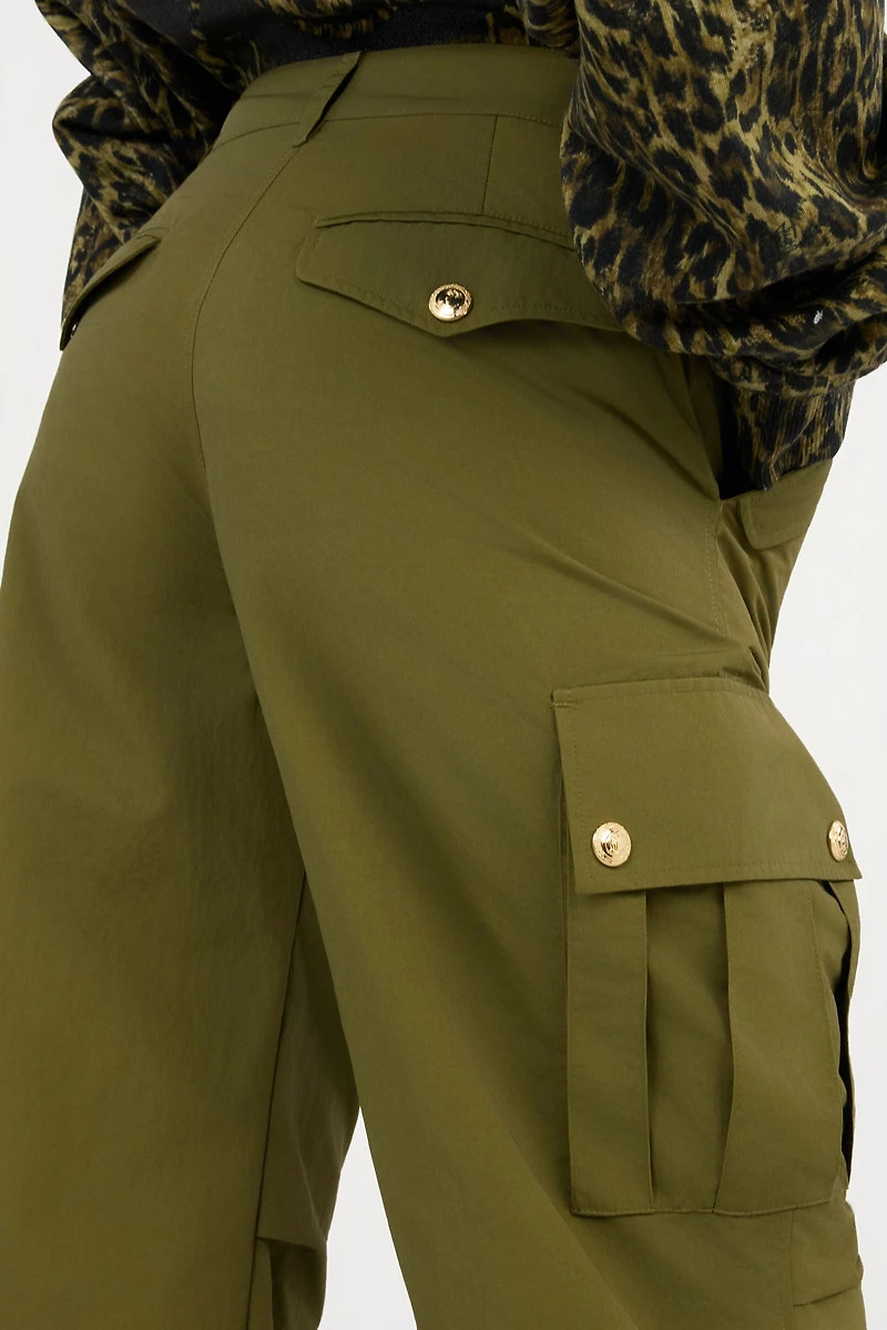 Green Cargo Trousers With Gold Buttons