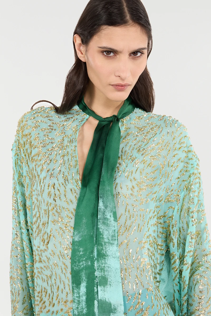 Silk-Blend Blouse With Radiant Pattern