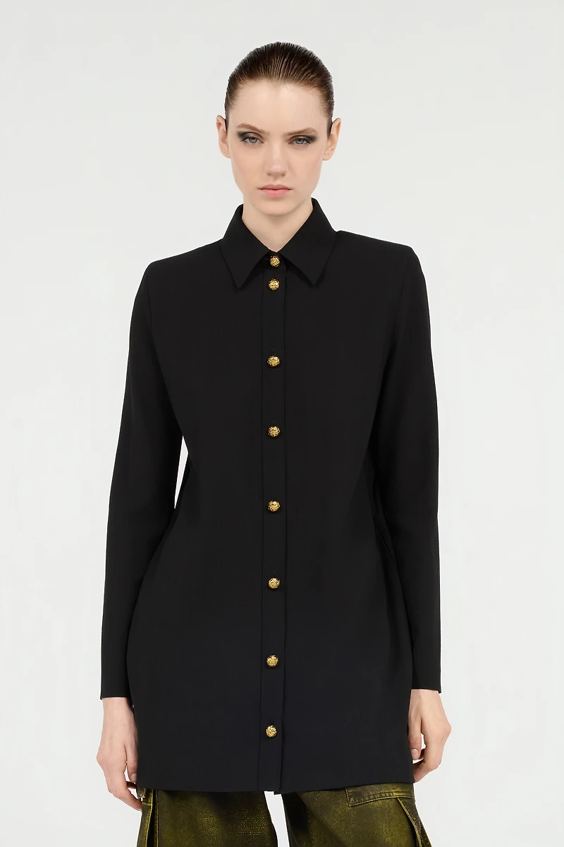 Long Black Wool-Blend Shirt