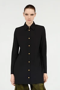 Long Black Wool-Blend Shirt