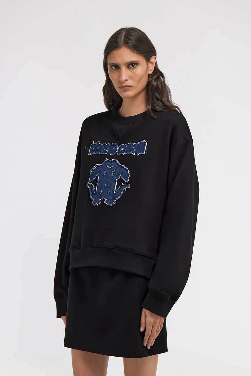 Black Sweatshirt With Denim Logo