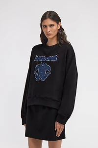 Black Sweatshirt With Denim Logo