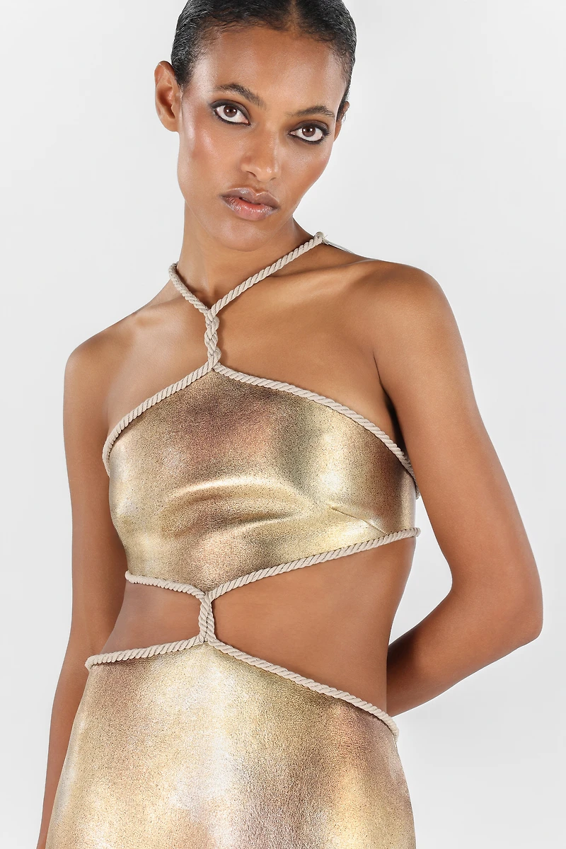 Cut-Out Short Dress with Ropes