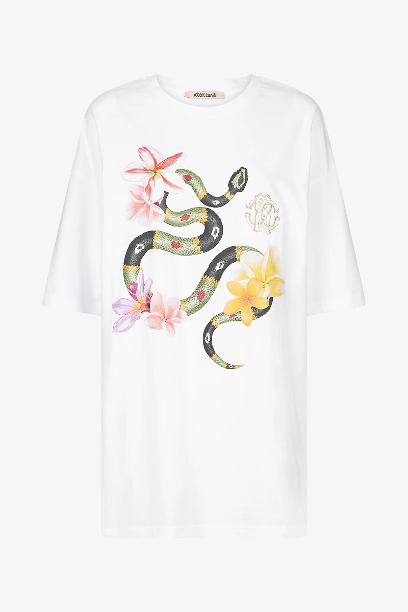 Snake and flower print T-shirt