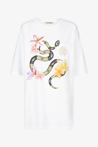 Snake and flower print T-shirt