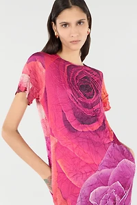 Crinkle-Effect Dress With Rose Print