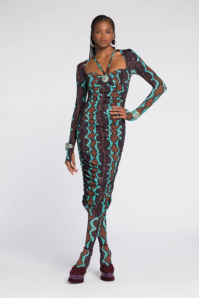 Snakeskin-Print Midi Dress