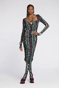 Snakeskin-Print Midi Dress