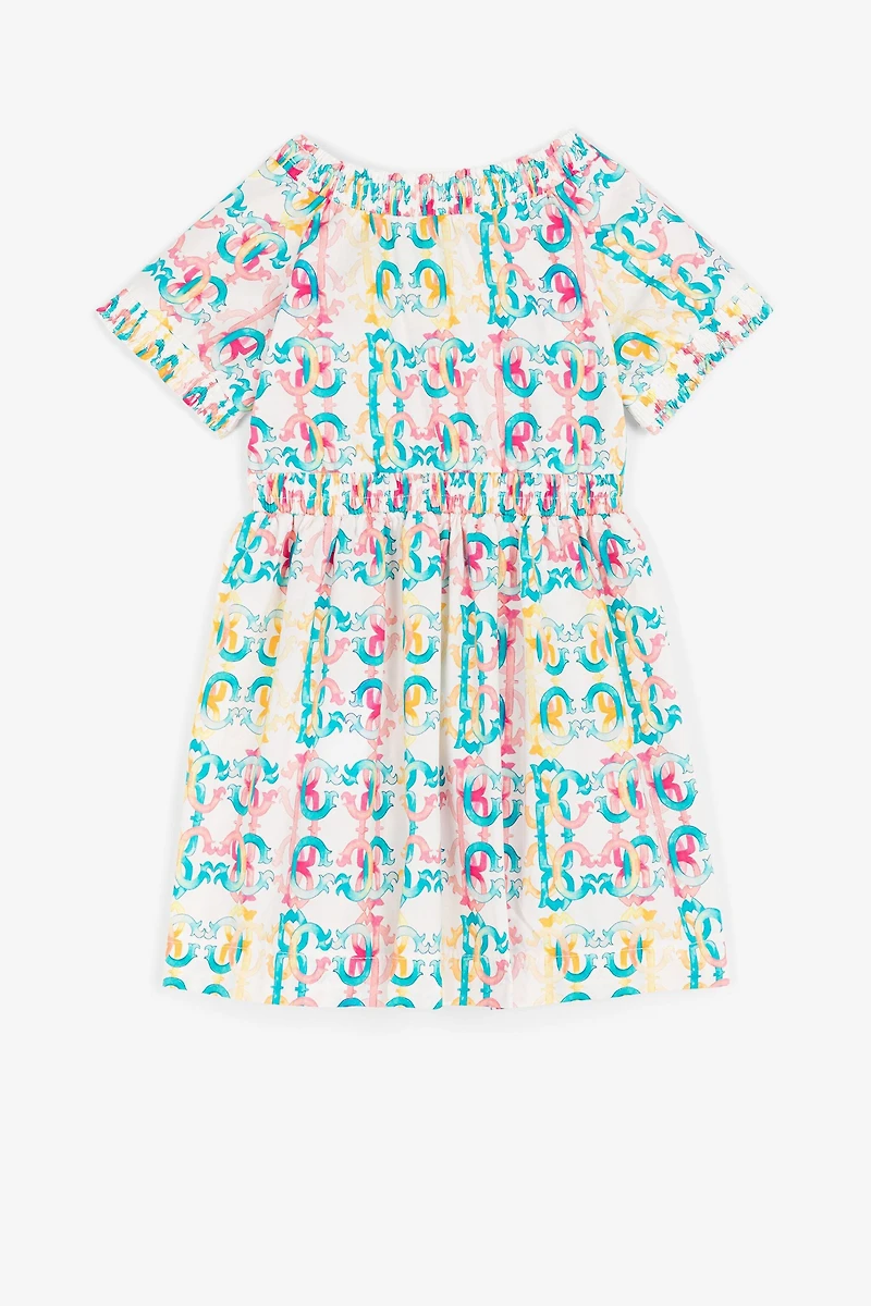 Colour-block monogram-print dress