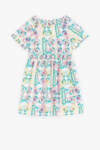Colour-block monogram-print dress