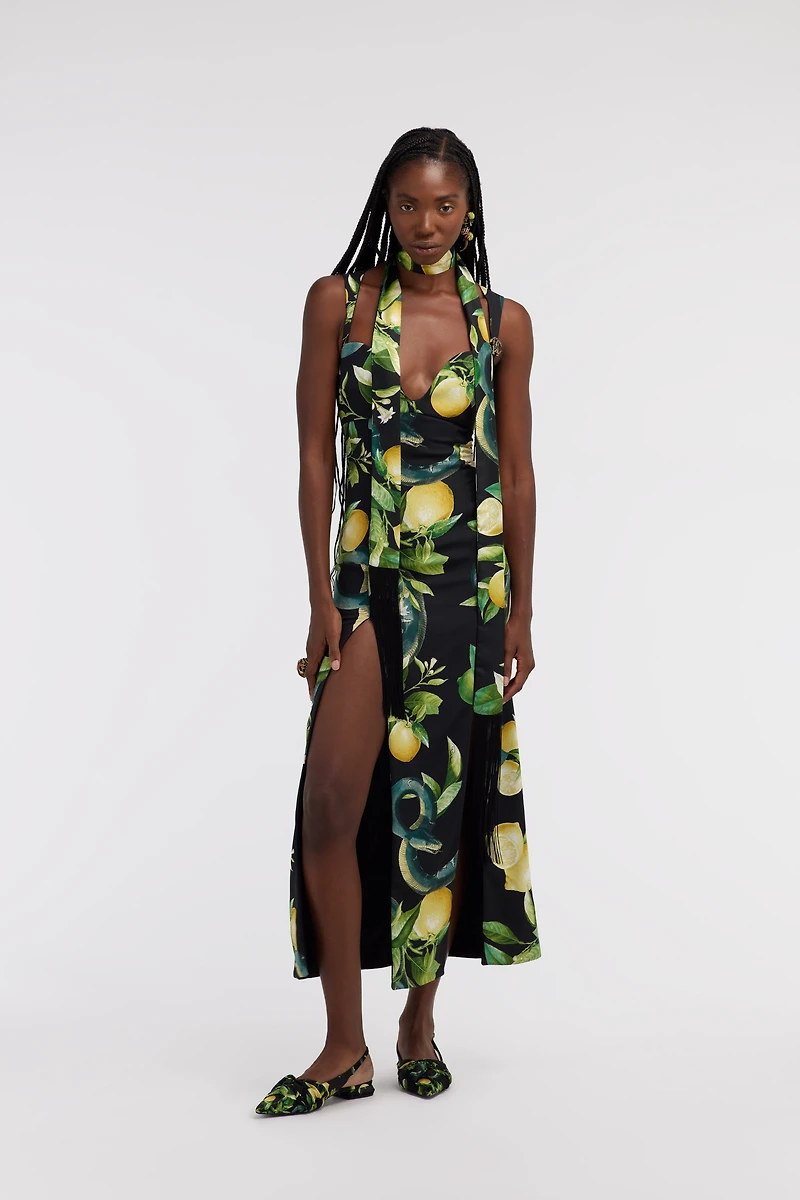 Midi dress with Lemon print