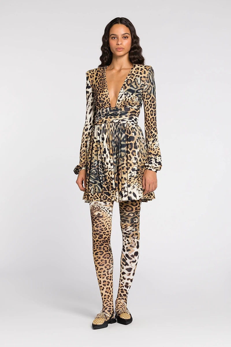 Leopard-print long-sleeve midi dress