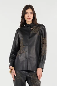 Leather Shirt With Perforated Roses