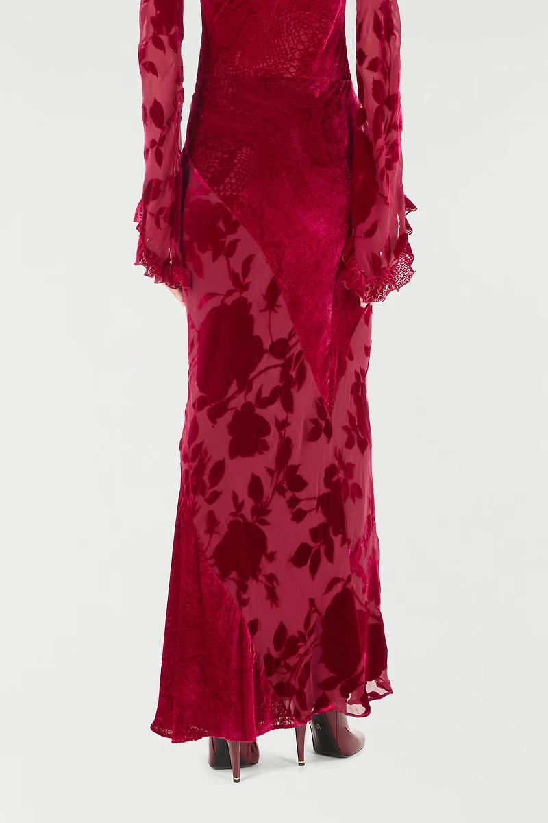 Long Skirt With Rose And Python Pattern