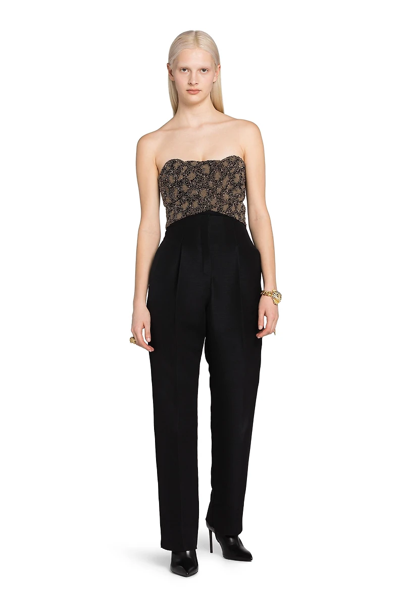 Bead-Embellished Wrap-Effect Bodysuit