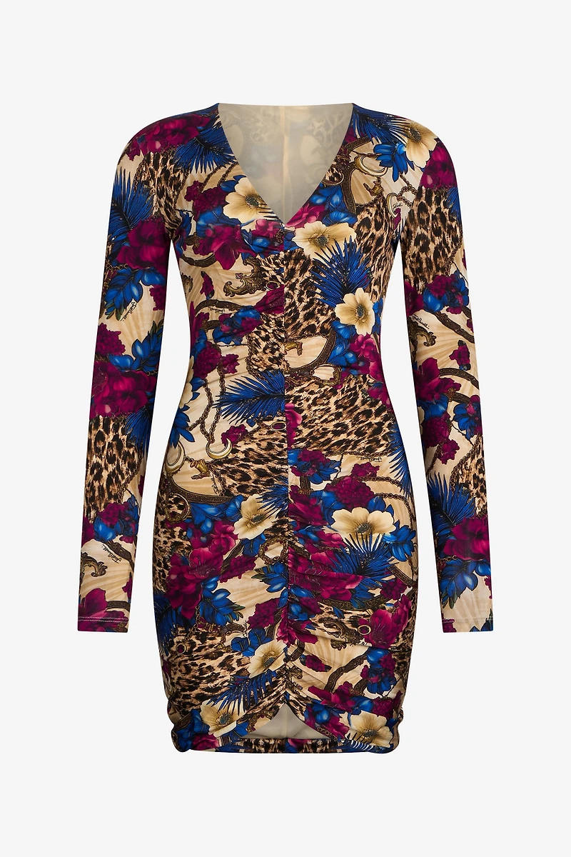 Flower Leopard Print Mini Dress