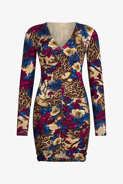 Flower Leopard Print Mini Dress