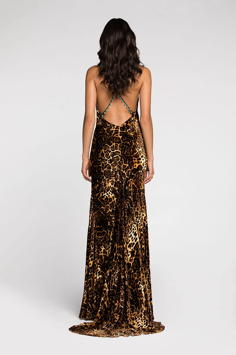 Crisscross back leopard print maxi dress