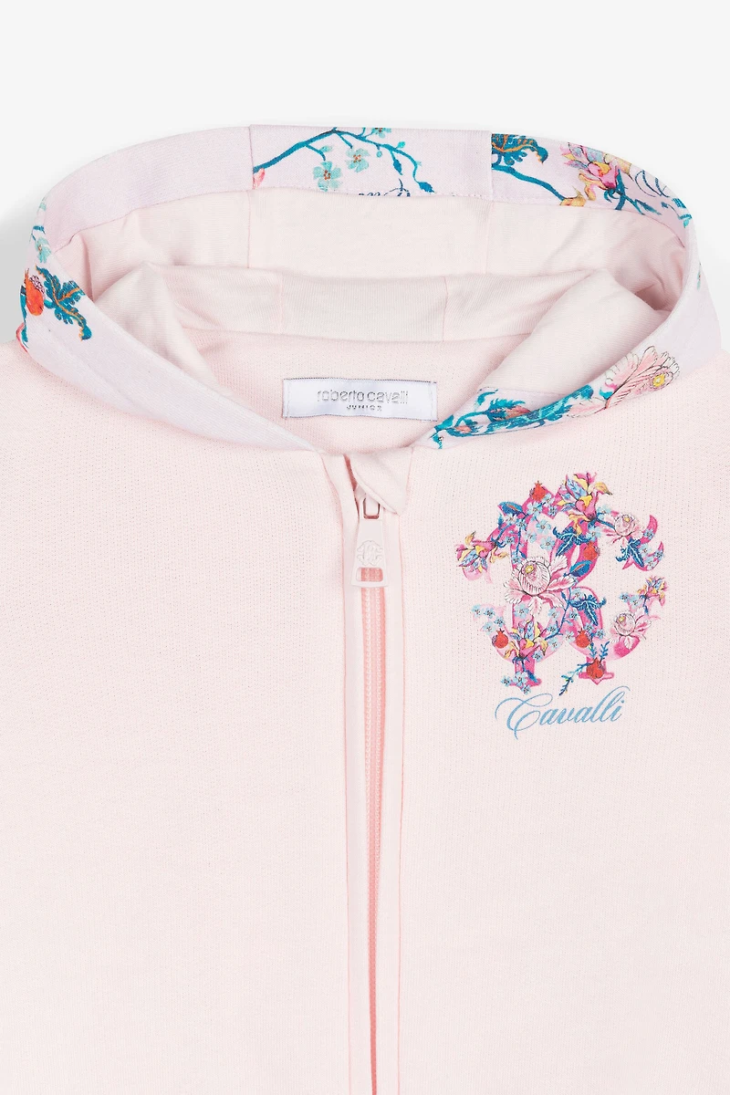 Floral And Jaguar-Print Cotton Hoodie
