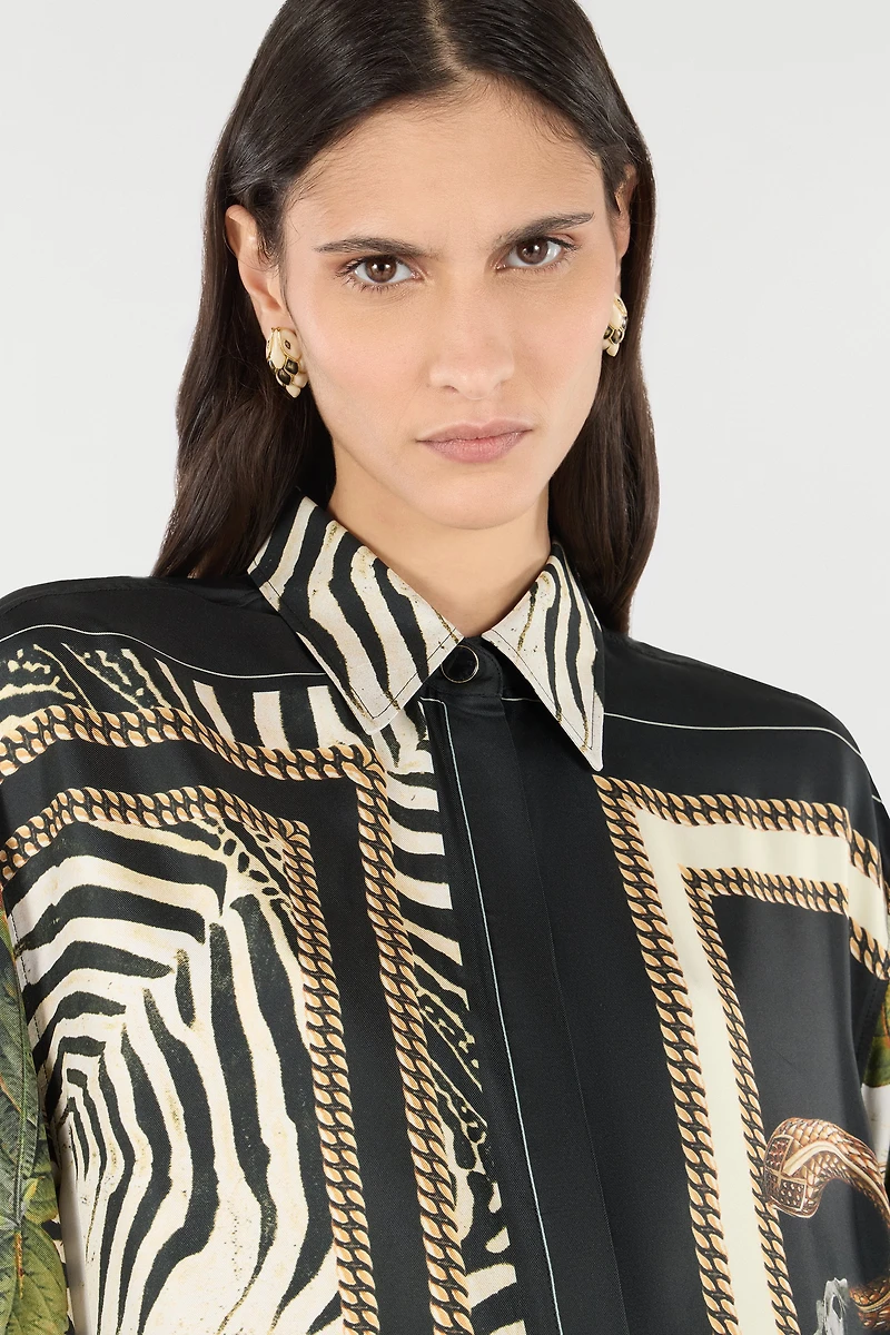 Long Shirt With Zebra And Snake Print