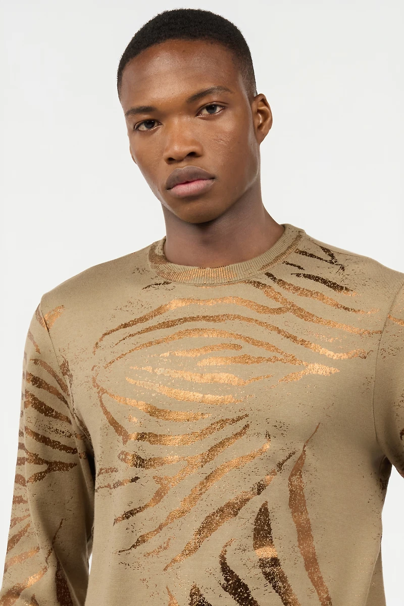Sweater With Golden Tiger Skin Pattern