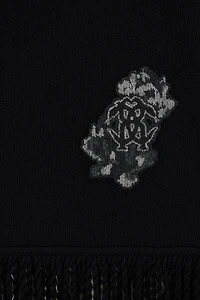 Black Wool And Cashmere Scarf With Monogram RC