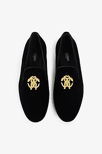 Monogram-motif velvet loafers