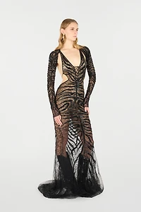 Long Ray Of Gold Sequined Dress