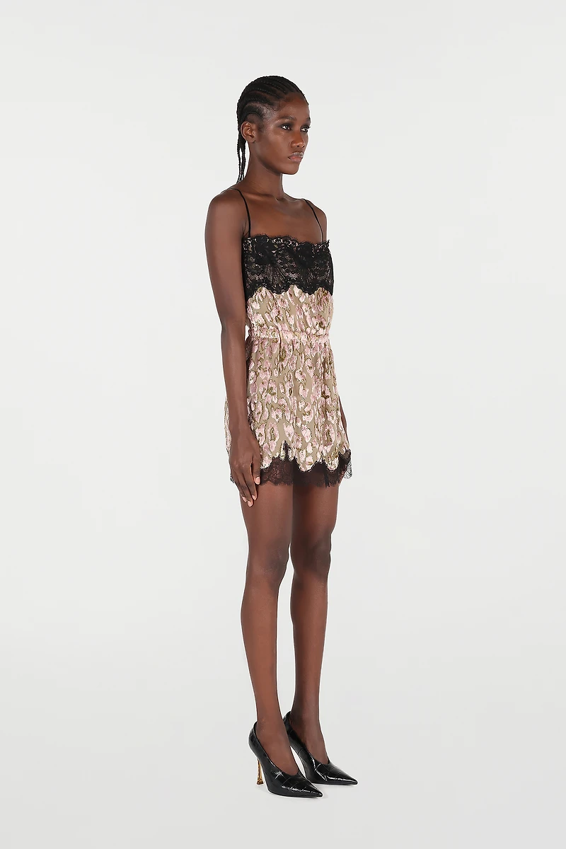 Silk Mini Dress With Lace Inserts