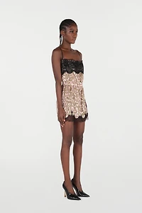 Silk Mini Dress With Lace Inserts