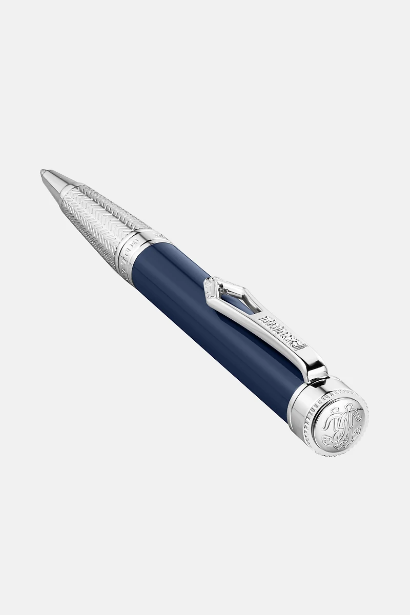 Roberto Cavalli Lacquer Ballpoint Pen, Silver Color & Dark Blue Lacquer