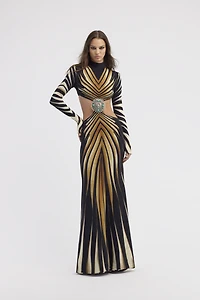 Cut-out knit dress with Ray of Gold print