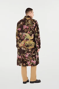 Wool-Blend Coat With Oriental Bird Print
