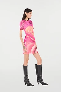 Short Rose-Print Dress With Glittery Trims