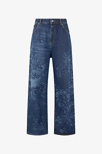 Jeans With Dragon And Floral Pattern