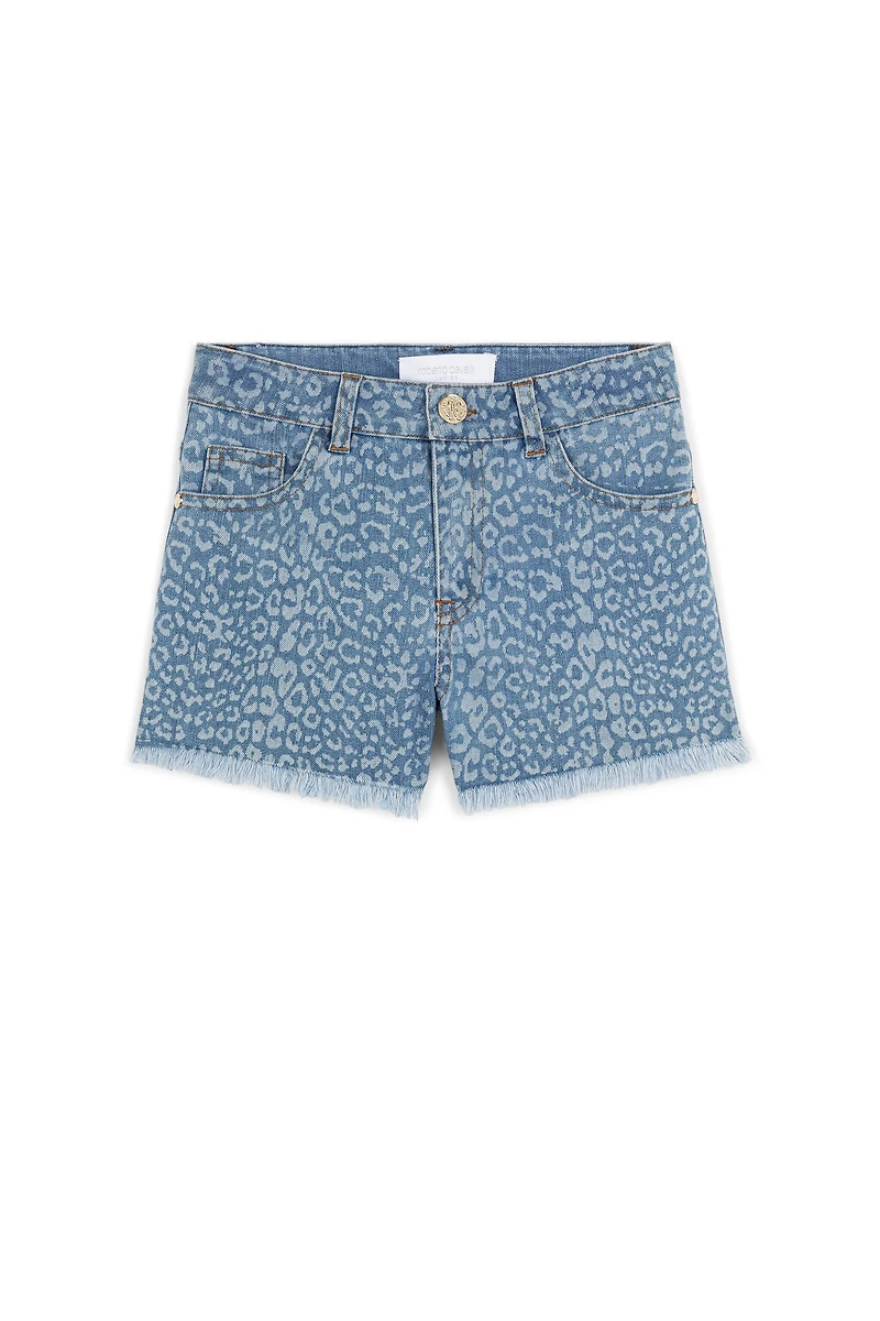 Leopard-Print Denim Shorts