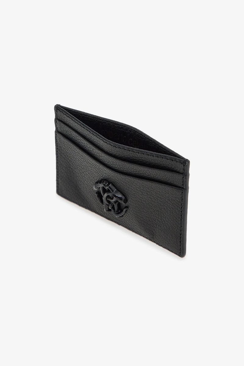 Black Leather Card Case With Monogram RC