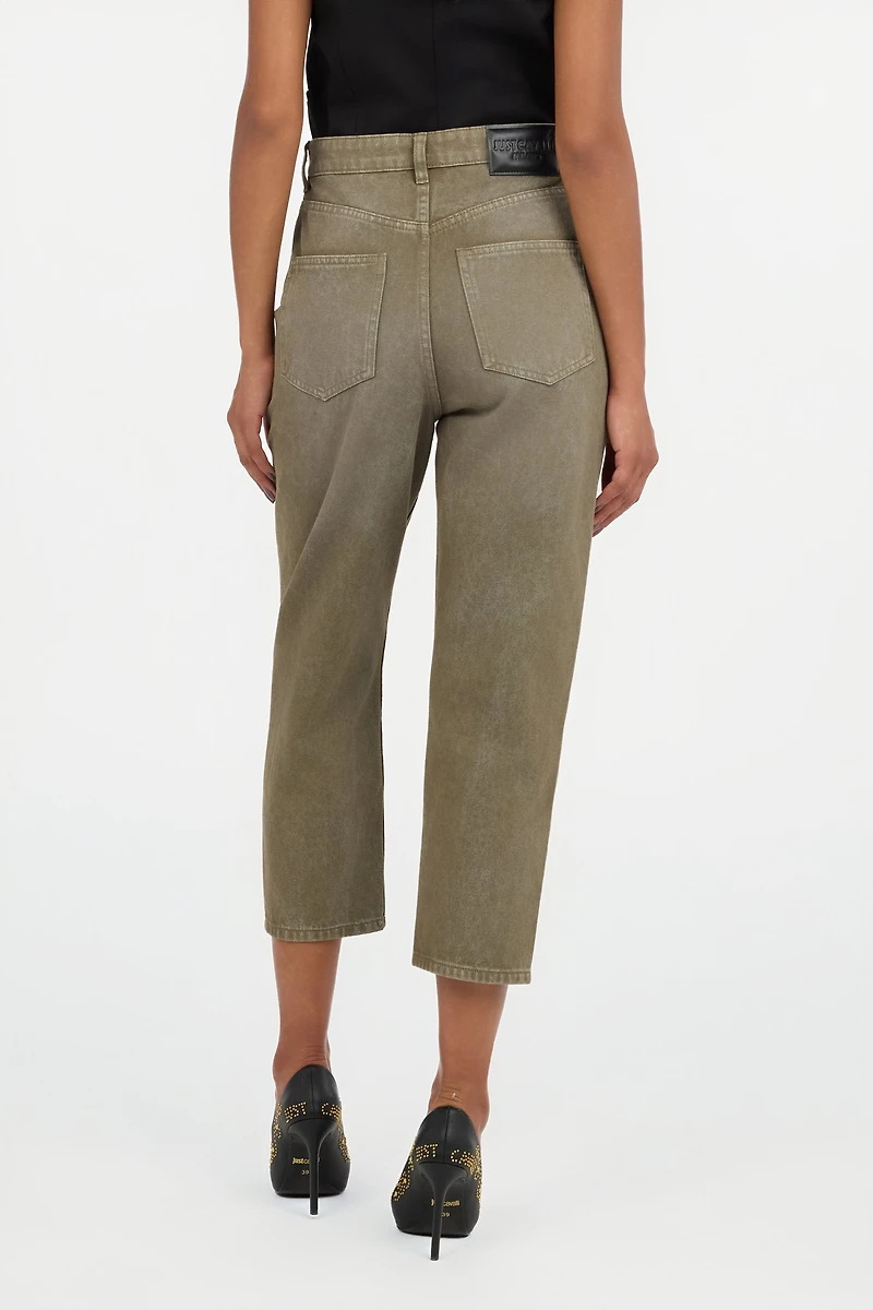Olive Green Cropped Jeans