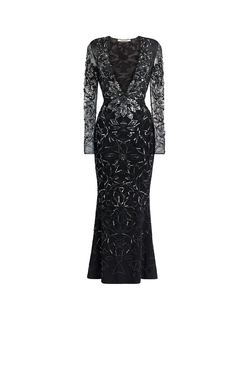 Mosaic embellished fishtail dress