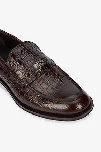 Brown Leather Loafers with Crocodile Effect