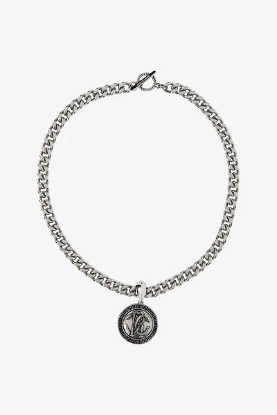 Silver-Tone Curb Chain Necklace With Monogram RC