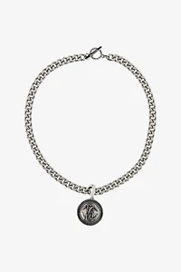 Silver-Tone Curb Chain Necklace With Monogram RC