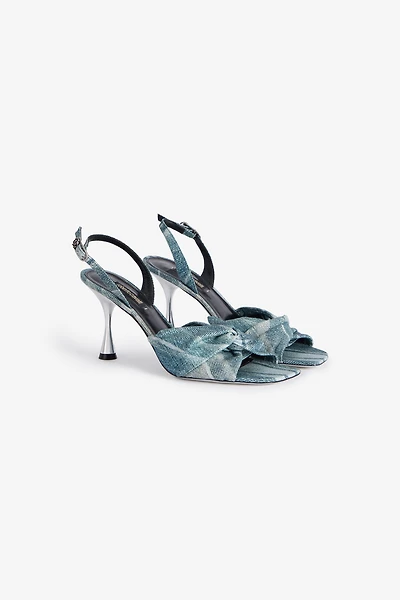 Denim-Effect Slingback Sandals
