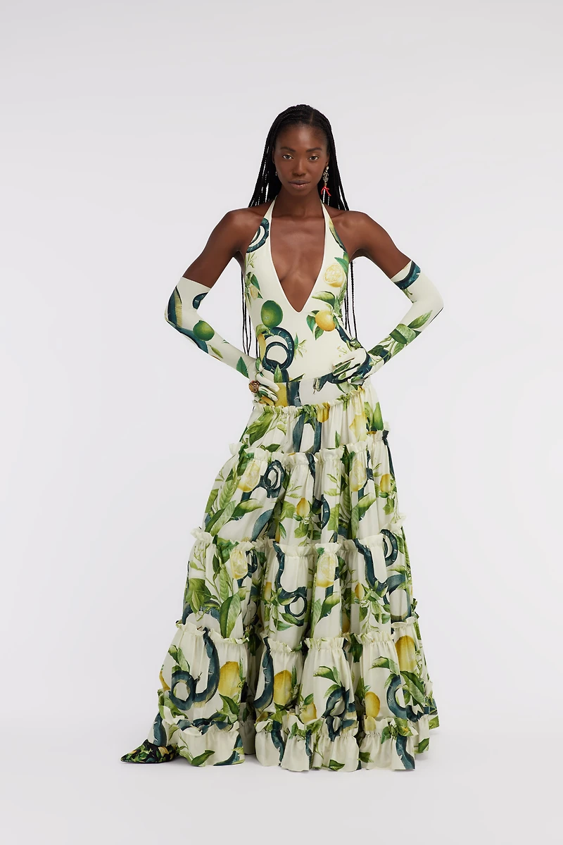 Pleated Lemon print skirt