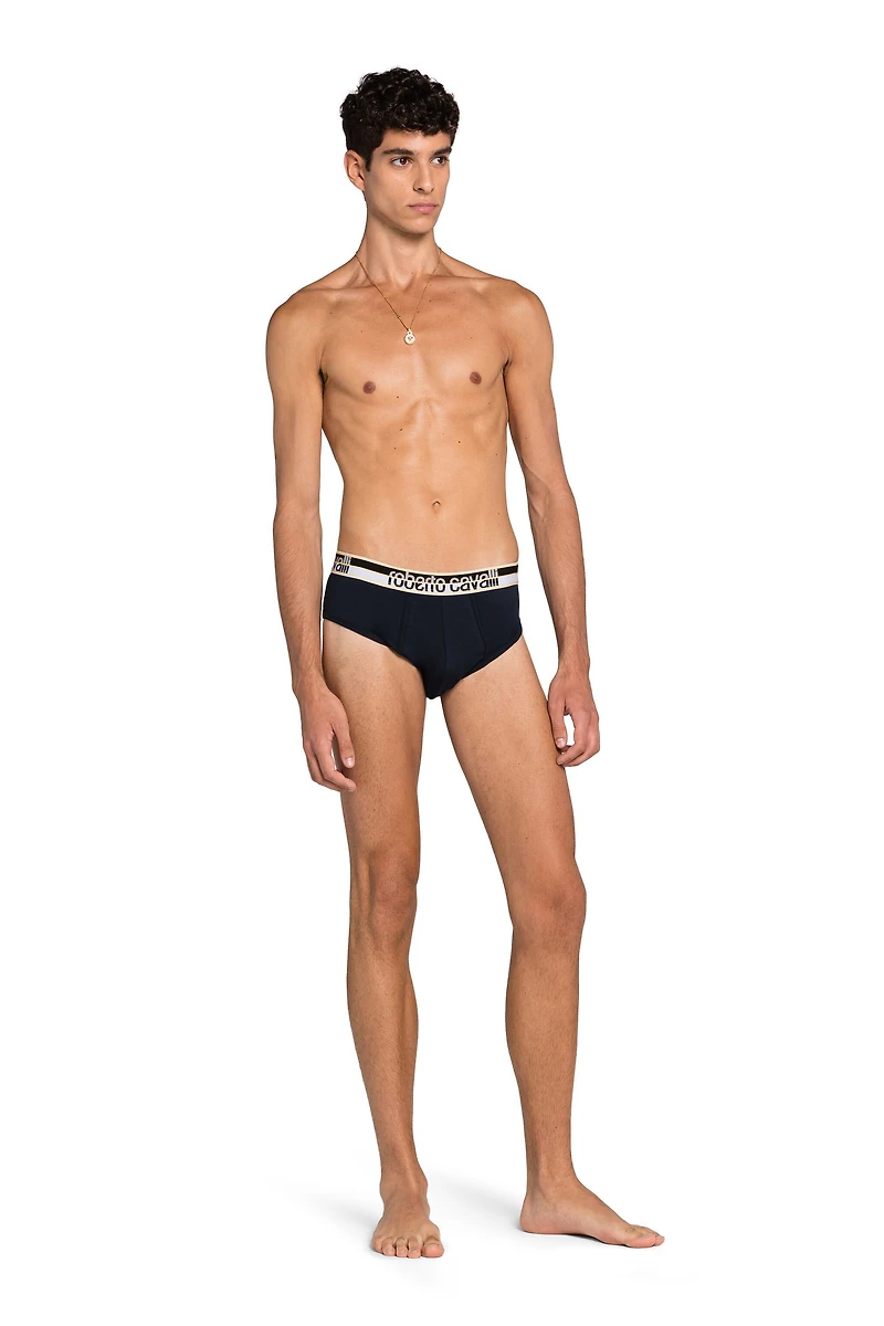 Two-Pack Navy Blue Cotton Briefs With Logo Waistband