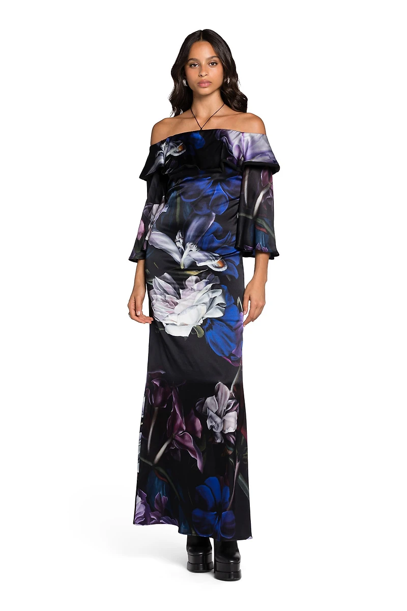 Floral-Print Ruffled Maxi Dress