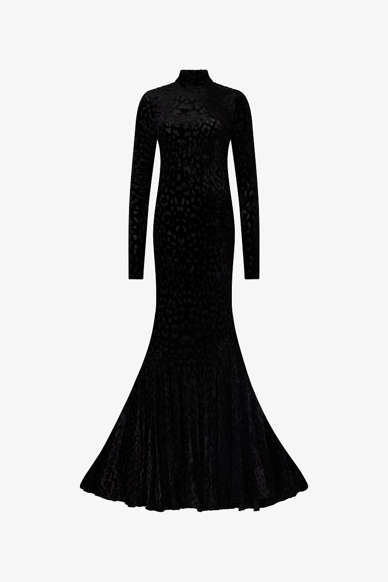 Long Black Dress With Jaguar Skin Pattern